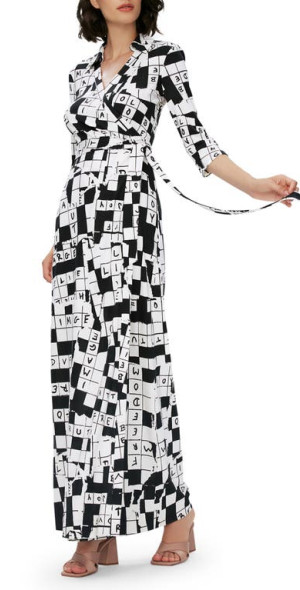 Diane von Furstenberg Abigail Crossword Puzzle Silk Maxi Dress in Dvf