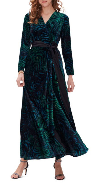Diane von Furstenberg - Jareth Tiger Print Long Sleeve Velvet Wrap Maxi  Dress in Moire Tiger at Nordstrom