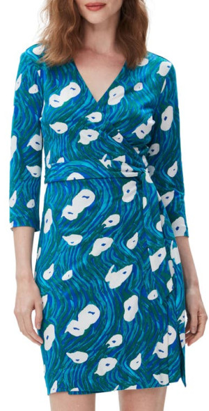 Diane von Furstenberg - New Julian Two Abastract Print Silk Wrap Dress in  Ocean Tide Quetzal Green at Nordstrom