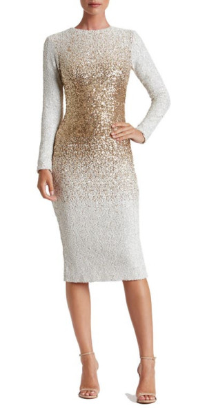Dress the Population - Brooke Sequin Midi Dress in White/Gold Ombre at  Nordstrom, Size X-Small