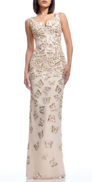 Dress the Population - Goldie Sequin Butterfly Column Gown in Champagne  Multi at Nordstrom, Size X-Small