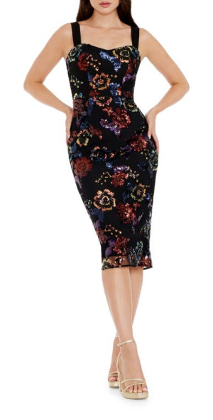 Dress the Population Nicole Sequin Floral Sheath Dress in Black