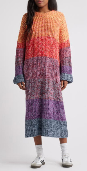 open lace back dress Sweet rainbow gradient mink mid-length sweater dress Korean style ins – Lee  Nhi Boutique main image 0