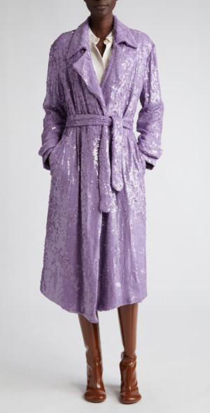 Dries Van Noten - Ronas Sequin Belted Coat in Lilac 403 at