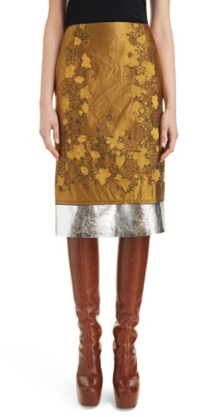 Dries Van Noten - Salbina Floral Jacquard & Metallic Leather Skirt