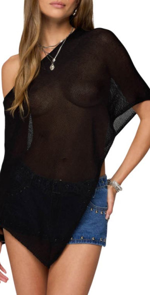 Edikted Azalia Asymmetric Sheer Poncho