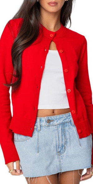 Edikted Hollie Cotton Cardigan In Red