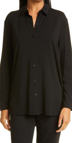 Eileen Fisher Classic Collar Stretch Jersey Button-Up Shirt in