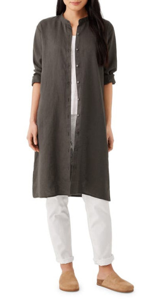 Eileen Fisher - Long Sleeve Organic Linen Shirtdress in Grove at Nordstrom