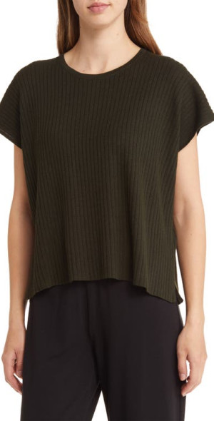 Eileen Fisher Short Sleeve Organic Cotton Blend Rib Top in