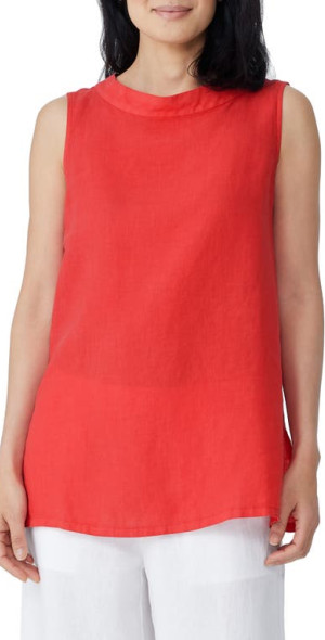 Eileen Fisher Sleeveless Mock Neck Linen Tunic Top in Grenadine
