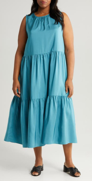 eileen fisher blue dress Eileen Fisher Cotton Ripple Lantern Dress- Ink – In Full Swing main image 1