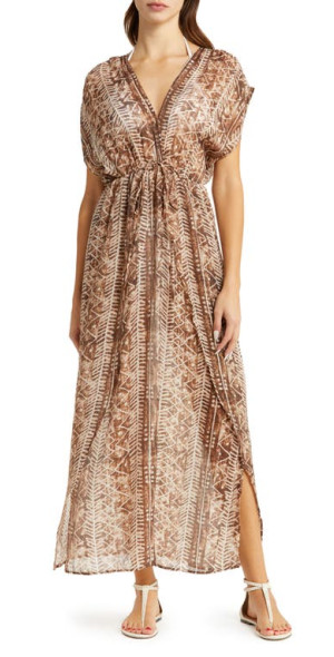 Elan Print Cover-Up Maxi Dress in Brown Tulum at Nordstrom