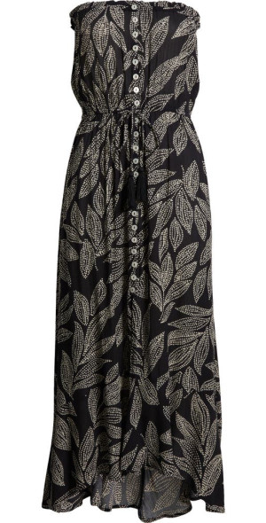 Elan Strapless Maxi Cover-Up Dress in Black Catagena Print at