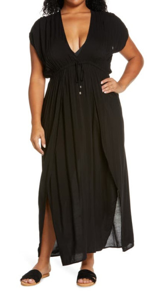 Elan Wrap Maxi Cover-Up Dress in Black at Nordstrom