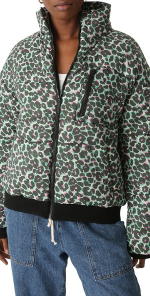 Electric Rose Electric Leopard Puffer Jacket in Green/Multi