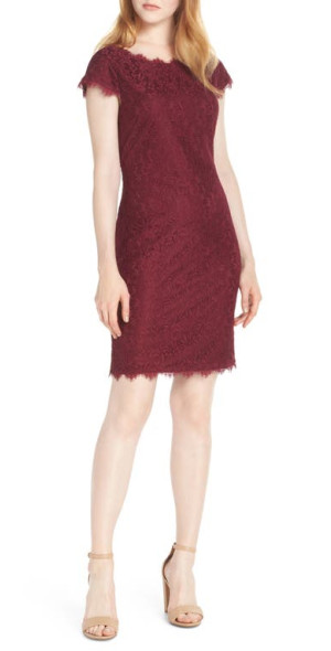 burgundy lace sheath dress WEDTREND Women Burgundy Mother Of The Bride Dress With Slit Sheath Lace  Long Sleeves Mother Of The Bride Dress main image 0