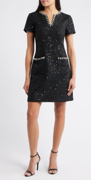sachin and babi light blue dress Green Sequins Round Neck Short Sleeve Dress | Sparkle in Style