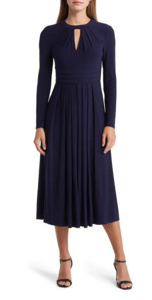strapless open back dress Collins Satin Pleated Dress