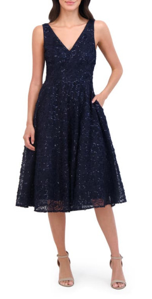 Eliza J - Sequin Sleeveless Midi Fit & Flare Dress in Navy at Nordstrom,  Size 0