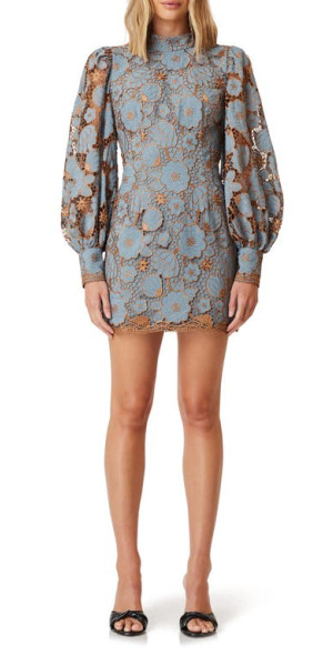Elliatt - Jasmine Floral Embroidered Lace Long Sleeve Minidress in Blue Bronze at Nordstrom, Size Xx-Large Elliatt - Jasmine Floral Embroidered Lace Long Sleeve Minidress in Blue Bronze at Nordstrom, Size Xx-Large