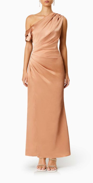 Elliatt - Retreat One-Shoulder Satin Gown in Copper