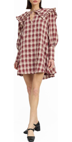 En Saison - Colebee Check Long Sleeve Minidress in Bordeaux at Nordstrom,  Size Small