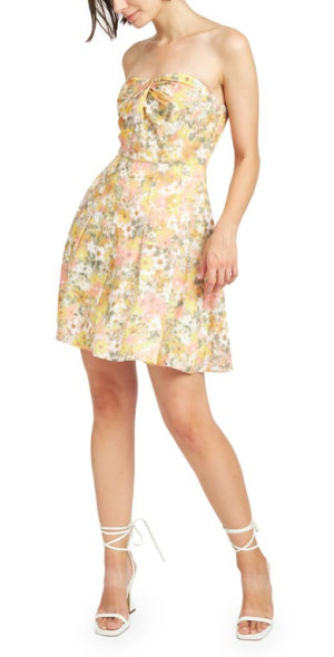 En Saison Kasey Floral Strapless Minidress in Sage Yellow at