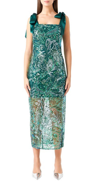 Endless Rose - Sequin Tie Shoulder Cocktail Dress in Green