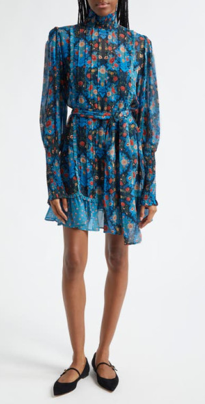 farm rio arabesque floral long-sleeve high-neck mini dress FARM Rio