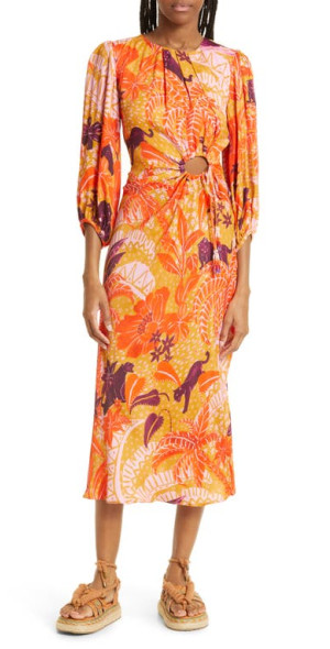white christmas dresses Orange Lace Long Sleeve Midi Dress – FARM Rio