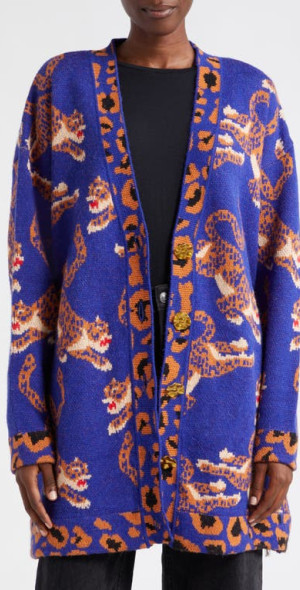 FARM Rio Leopards Jacquard Cardigan in Navy Blue