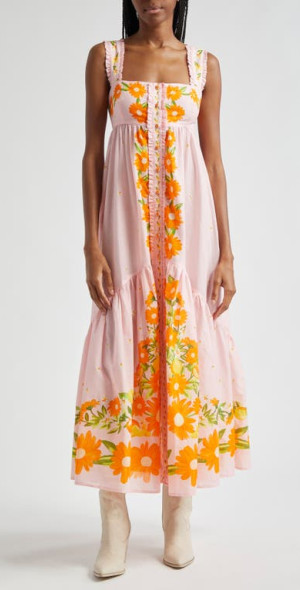 FARM Rio - Papaya Salad Tie Back Button Front Sundress in Pink