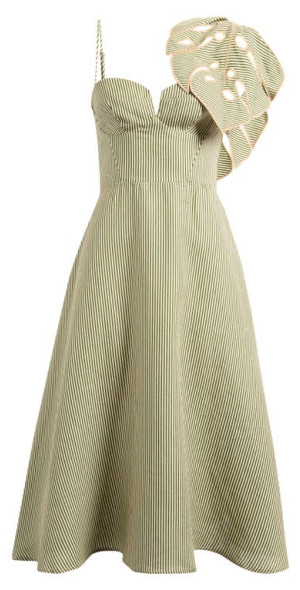 green emerald velvet dress Green Monstera Embroidery Midi Dress