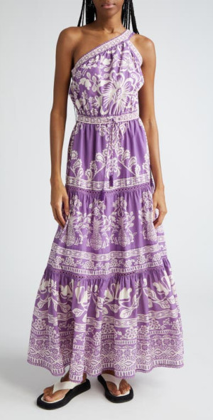 chinese dress ladies Off-White Green Floral Cascade LENZING™ ECOVERO™ Euroflax™ Midi Dress – FARM  Rio main image 1