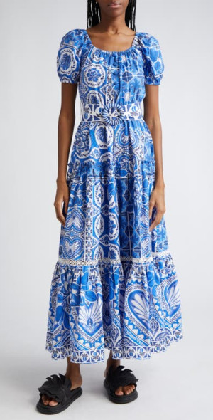 farm rio blue floral maxi dress Blue Beauty Bouquet Long Sleeve Maxi Dress – FARM Rio main image 0