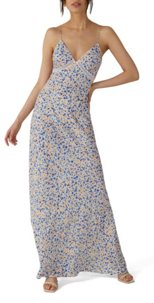 Favorite Daughter - The Blackberry Floral Satin Maxi Dress in Poppy  Floral-White at Nordstrom