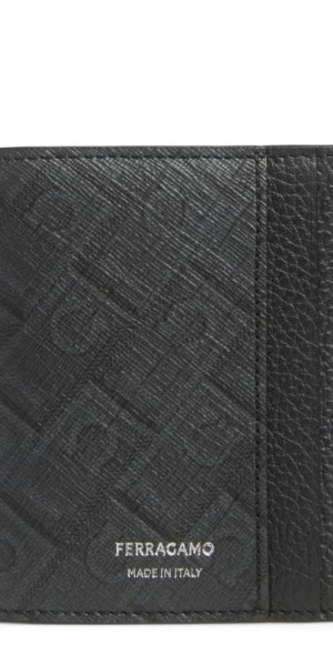 FERRAGAMO Gancio Monogram Vertical Leather Bifold Wallet in Nero