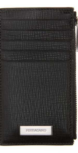 FERRAGAMO New Revival Logo Plaque Leather Card Holder in Nero