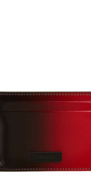 FERRAGAMO Ombré Leather Card Case in Flame Red Nero Nero at