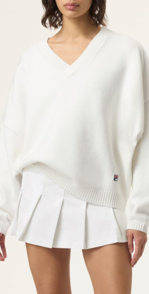 FILA - x Hailey V-Neck Oversize Sweater in White at Nordstrom