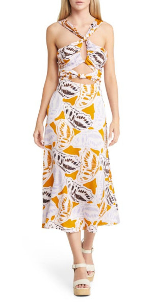 For Love Lemons Esmeralda Cutout Halter Dress in Orange at