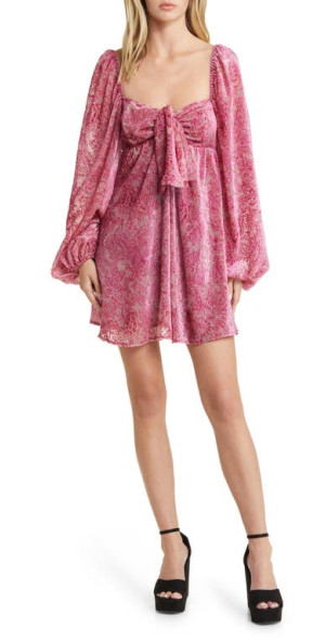 For Love Lemons Francesca Paisley Balloon Sleeve Bow Babydoll