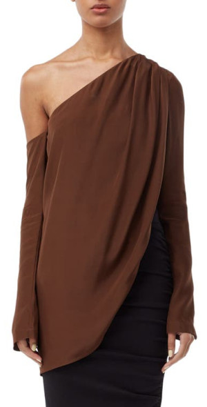 GAUGE81 - Toho Long Sleeve One-Shoulder Silk Top in Chocolate at Nordstrom