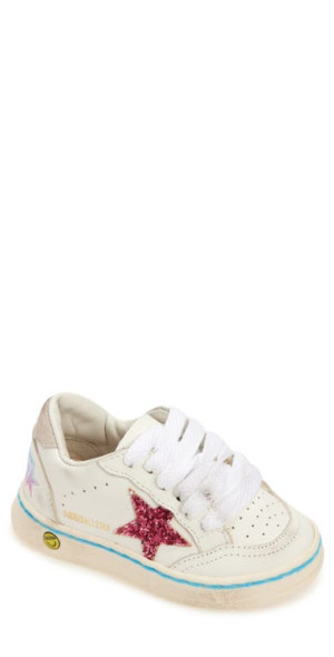 Golden Goose Kids' Ball Star Sneaker in Optic White/grey/Fuchsia