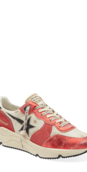 Golden Goose Running Sole Suede Sneaker in Red/Black/White at