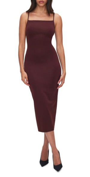 good american scuba midi dress NWT Good American Spaghetti Scuba Midi Dress in Rust Size 6 3XL