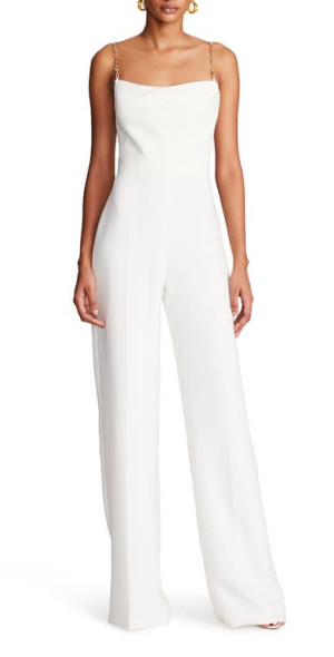 HALSTON Brea Stretch Crepe Jumpsuit in Chalk at Nordstrom