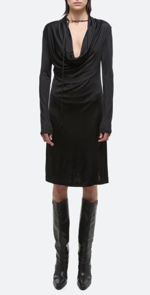 Helmut Lang Cowl Neck Long Sleeve Dress in Black at Nordstrom
