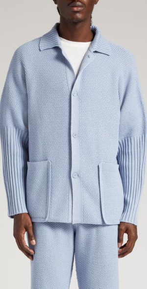 Homme Plissé Issey Miyake - Rustic Knit Cardigan in 70-Aqua Blue